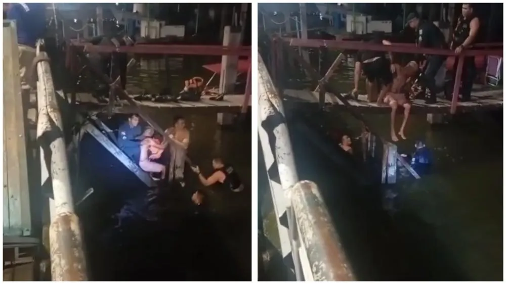 Policiais militares resgatando Marcos Silva Pinto das &aacute;guas do Rio Tapaj&oacute;s, em Santar&eacute;m - foto: Reprodu&ccedil;&atilde;o/Redes sociais 