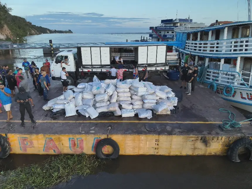 Carga de pirarucu apreendida durante fiscaliza&ccedil;&atilde;o em embarca&ccedil;&atilde;o - foto: Divulga&ccedil;&atilde;o 