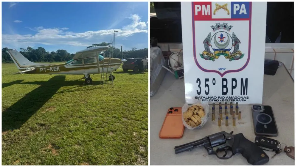Avião suspeito é interceptado em Belterra; polícia apreende arma e ouro ilegal